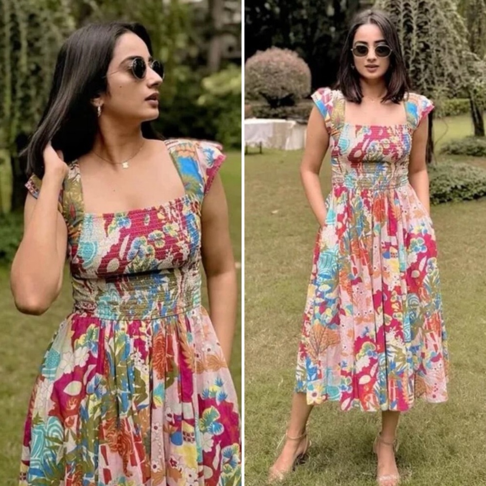 Caroline Constas Claudia Floral Print Flutter Sleeve Open Back Midi Dress